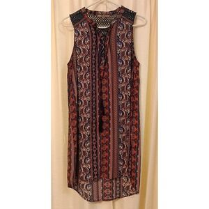 Miss Me Women's Blue/Orange Boho Style Tie Front‎ Dress Size S
